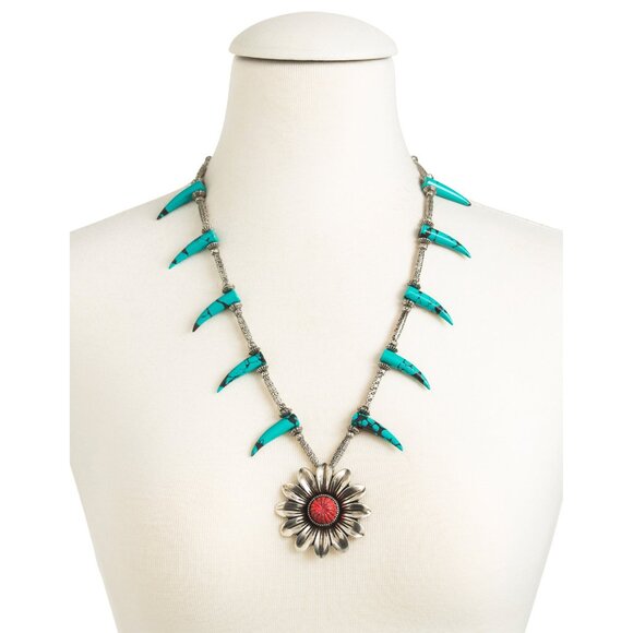 GUCCI NECKLACE MARMONT FLOWER TURQUOISE HORNS STERLING SILVER - Picture 2 of 13